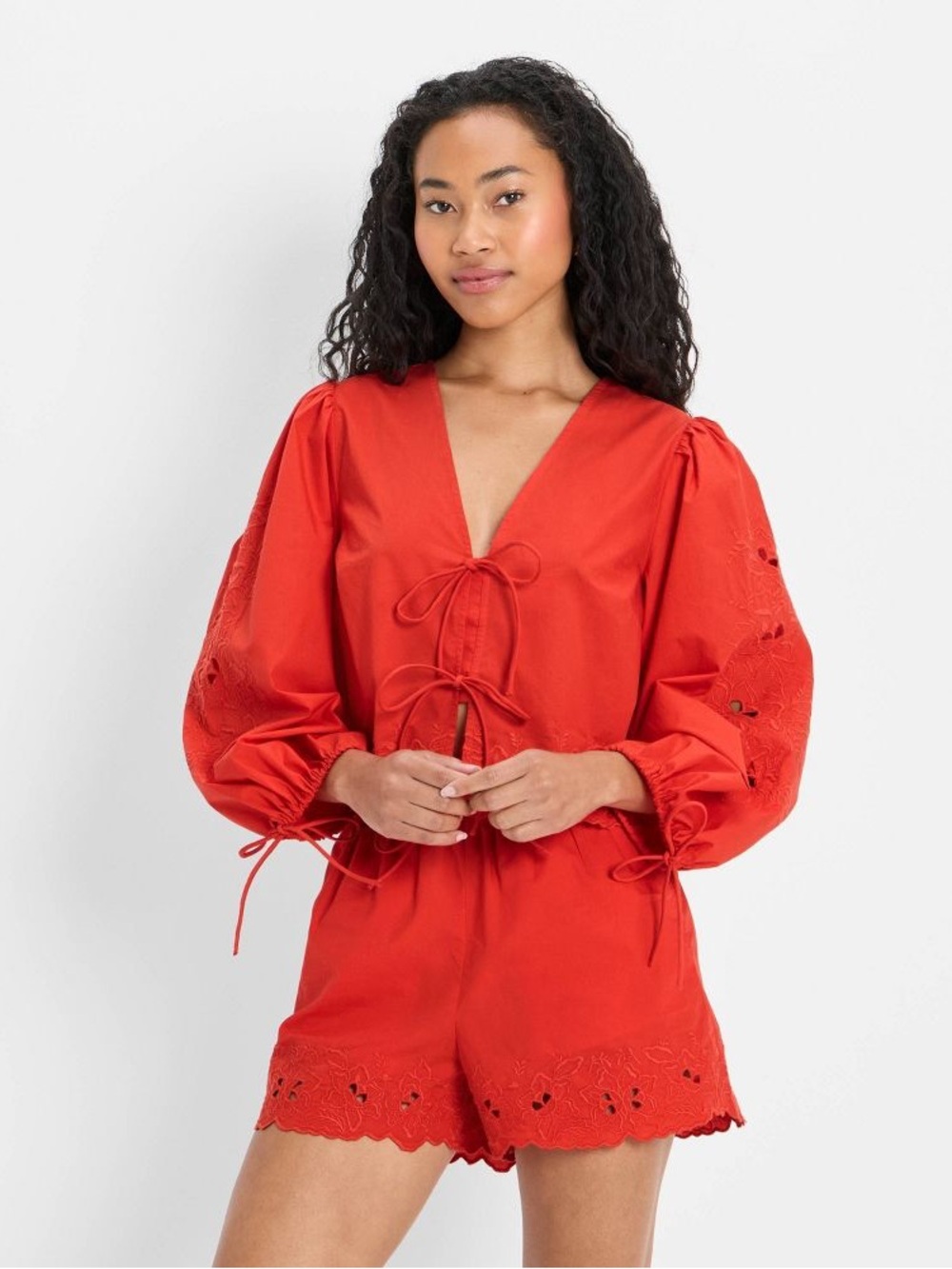 Future Collective Target Eyelet Tie-Front Blouse NWT